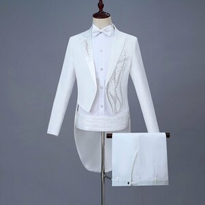  new goods 2 color. development tailcoat 4 point set tuxedo S M-4XL outer garment trousers kama- belt butterfly necktie musical performance . presentation stage Mai pcs costume white 