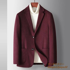 新品 テーラードジャケット メンズ ブレザー 高級 ウール スプリングコート 無地 スーツ 紳士 アウター スリム 四色選択 ワインレッド 2XL