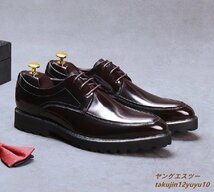 定価9万◆ 最高級 ビジネスシューズ メンズ 本革 レザーシューズ 職人手作り 光沢 革靴 上質 フォーマル 紳士靴 大人気 珈琲色 24.5cm_画像5