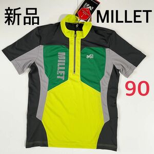 MILLET ミレー トレッキング ハーフジップ シャツ トップス S 半袖 登山 スポーツ グリーン イエロー ランニング 黒