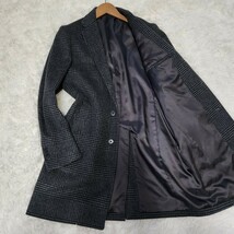 美品 ユナイテッドアローズ【カシミヤ グレンチェック 希少サイズ L】UNITED ARROWS チェスターコート ロングコート ブラック グレー_画像1