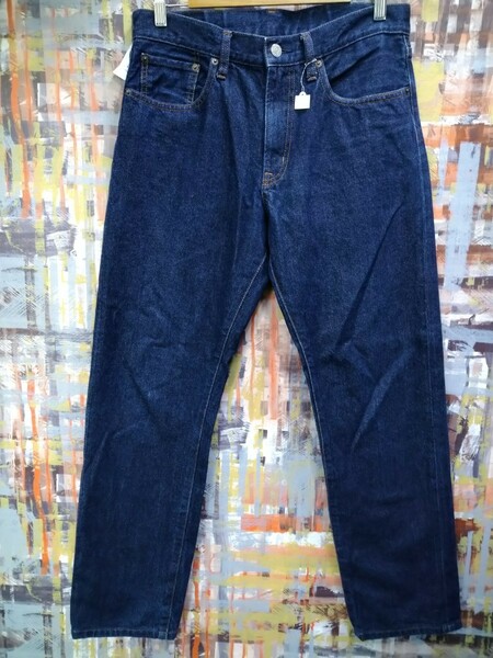 送料込★GU JEANSジーユー/ミドルライズ王道ストレートデニム 321-281515/w31表示~実寸81/インディゴ/5ポケ/脇割巻き割