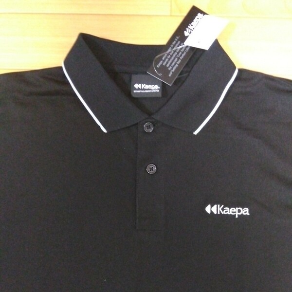 L ⑦Kaepa ケイパ 新品 半袖ポロシャツ 襟付きトップス メッシュ　ボタン 黒 メンズ紳士 アウトドア スポーツ ゴルフウェア golf ロゴ刺繍