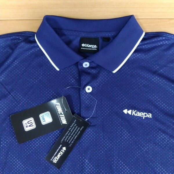 L ④Kaepa ケイパ 新品 半袖ポロシャツ 襟付きトップス ボタン 紺模様 メンズ紳士 アウトドア スポーツ ゴルフウェア ドライ UV対策 golf