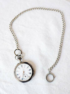 19世紀 フランス アンティーク 銀の懐中時計 ポケットウォッチ チェーン付き 1800's フレンチヴィンテージ