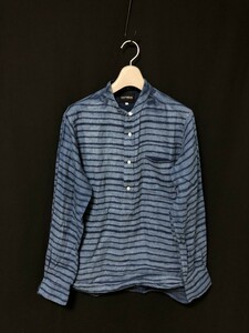 ◆フリークスストア FREAK'S STORE ×　APOLIS オーガニック インディゴ染め　ボーダー長袖シャツ M　日本製　藍染