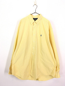 古着 90s Ralph Lauren 「BLAKE」 ワンポイント 黄 × 白 ストライプ BD シャツ XL 古着