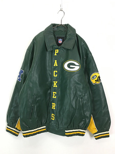 古着 NFL Green Bay Packers パッカーズ 両面 刺しゅう パデット フェイクレザー ジャケット XL 古着