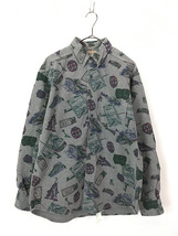 古着 90s USA製 WoolRich 魚 ルアー フィッシング アウトドア 総柄 フランネル シャツ ネルシャツ M(1)_画像1