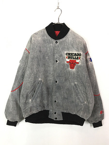 古着 90s USA製 NBA Chicago Bulls ブルズ ケミカル ナイロン パデット スタジャン ジャケット M 古着