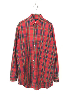 古着 90s Ralph Lauren 「BIG SHIRT」 レッド タータン チェック ポケット付 BD シャツ S 古着