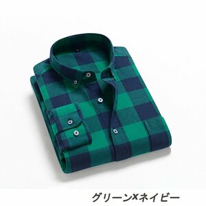 (新品）チェック柄 ネル シャツ FLANNEL SHIRTS バファロープレイド 柄 フランネル 長袖シャツLグリーンｘブラック