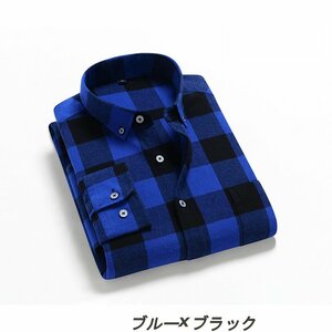 (新品）チェック柄 ネル シャツ FLANNEL SHIRTS バファロープレイド 柄 フランネル 長袖シャツ Ｍ ブルーｘブラック