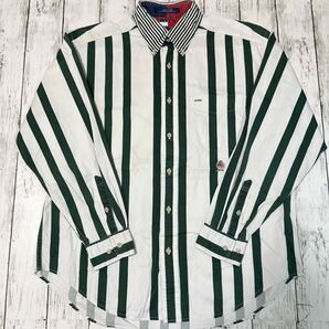 90s OLD TOMMY HILFIGER トミーヒルフィガー ストライプ ボタンダウン ビンテージ 長袖シャツの画像1