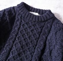 Kerry Woollen Mills ケリーウーレンミルズ ウール100% ケーブル編み クルーネック ニット セーター 英国製 アラン 濃紺 メンズ (40) o-629_画像2