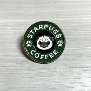 【ピンバッジ】STARPUGS COFFEE スタバ パロディ パグ 犬