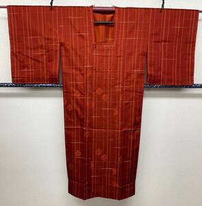 雨コート 身丈130㎝ 裄62㎝ 正絹 赤色系 未使用保管品 / 和装 美品《J1014k11》