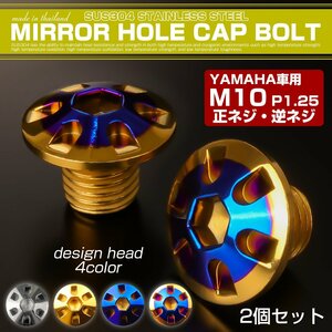 ミラーホールカバーボルト キャップ M10×10mm P1.25 正ネジ 逆ネジ 2個セット ヤマハ車用 デザインヘッド SUS304 ゴールド＆ブルー TH0194