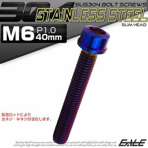 キャップボルト M6×40mm P1.0 六角穴付きボルト スリムヘッド 焼きチタンカラー カスタムボルト ステンレス製 TB1102