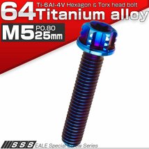 64チタン M5×25mm P0.8 デザイン六角ボルト T型トルクス穴 フランジ付き六角ボルト 焼きチタン風 Ti6Al-4V JA1006_画像1