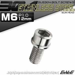 キャップボルト M6×12mm P1.0 六角穴付きボルト スリムヘッド シルバー カスタムボルト ステンレス製 TB0189