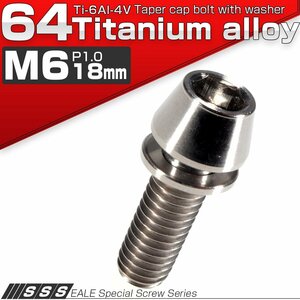 64チタン M6×18mm P=1.00 ワッシャー組込テーパーヘッド キャップボルト 平座金付き 六角穴付ボルト チタン原色 JA152