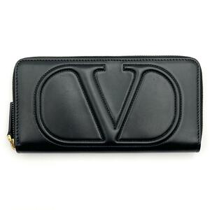 [ super-beauty goods ] Valentino VALENTINO men's purse long wallet Zip around leather black 