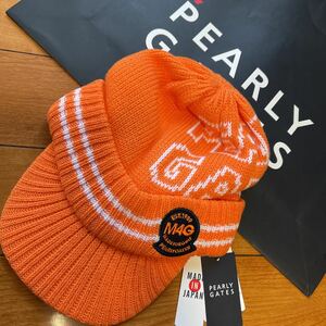  free shipping PEARLY GATES Pearly Gates BIG PG compilation ground WOOL wool .tsuba attaching knitted cap watch . return ear s poly- protection against cold heat insulation two -ply structure unisexOrange( super bargain ) new goods 