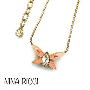 NINA RICCI｜ニナリッチ ネックレス【アクティ】バタフライ/蝶 ピンク系 ゴールドカラー ラインストーン ヴィンテージ ブランド et911