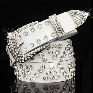  belt [j25] rhinestone belt Kirakira studs belt punk crystal white lady's adjustment possibility PU leather jeans 2