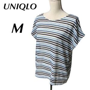 YT0438 100円スタート♪ UNIQLO ユニクロ フレンチスリーブ ブラウス Mサイズ ボーダー シアートップス