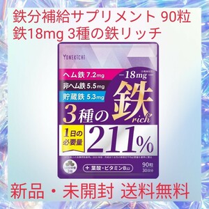 鉄分補給サプリメント 90粒 鉄18mg 3種の鉄リッチ 鉄分 ヘム鉄 非ヘム鉄 貯蔵鉄 フェリチン鉄 葉酸 ビタミンB12 機能鉄