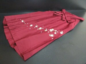 1円 良品 化繊 無地 紐下91cm 刺繍 赤紫 無地 桜吹雪 成人式 正月 巫女 法要袴 ヘラ付き 行灯袴【夢職】★★★