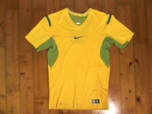 ☆微難有☆ナイキ　プロ【NIKE PRO】ブラジル代表 2010 ヴェイパー半袖トップ 半袖Ｔシャツ ドライＴシャツ L 黄 緑