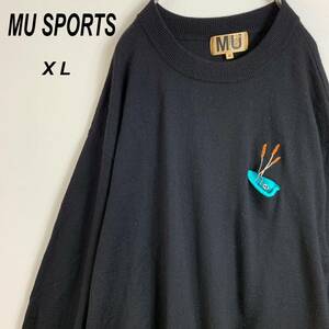 美品 MU SPORTS MUスポーツ ミエコウエサコ ウール クールネック ニット セーター メンズ (XL) / 黒 ゴルフウェア ハイネック 秋 冬