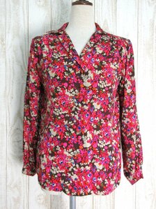 Christian Dior/ Christian * Dior : silk open color long sleeve blouse floral print total pattern tuck shirt Vintage S lady's / used 