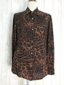 GV VERSATILE/ Versace : silk long sleeve blouse leopard print animal pattern shirt Old mete.-sa button 40/L lady's / woman / used /USED