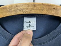 雰囲気系グッドカラーCARHARTTカーハート長袖クルーネックポケットTシャツLネイビー紺100綿アメカジストリートワークnr24100_画像5