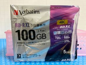 5PAC Verbatim BD-RXL 1回録画用100GB 4K対応地上デジタル720分　BSデジタル520分　4K BS/CSデジタル370分