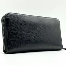 1円〜 【美品 希少】プラダ PRADA 長財布 ラウンドファスナー ラウンドジップ メタルロゴ レザー 革 ブラック 黒 メンズ レディース_画像2