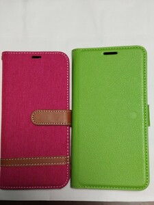 送料無料 新品 未使用 美品 スマホケース 2個 セット まとめて 手帳型ケース スマートフォン グリーン 緑 ピンク 赤