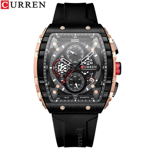 【black×ブラック】メンズ高品質腕時計 海外人気ブランド CURREN スクエア クロノグラフ 防水 クォーツ式 レザーバンド 8442 正方形