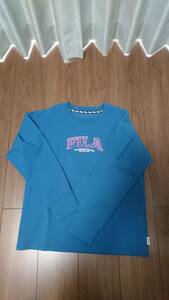 未使用 FILA フィラ レディース ブルーグリーン ロゴ 長袖 Tシャツ カットソー プルオーバー トレーナー Mサイズ スポーツ 日常 