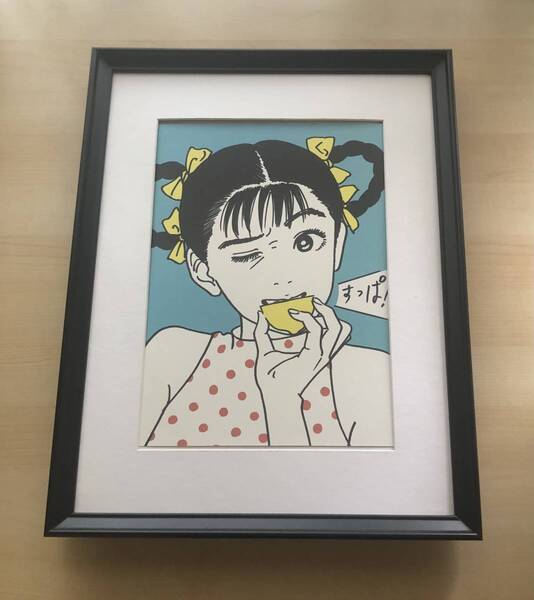 kj ★額装品★ 江口寿史 美少女 美女 A3サイズ 額入り ポスター風デザイン 貴重イラスト 漫画 美人画 レモン すっぱ!