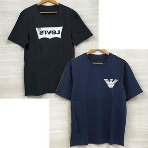 【HA867】中古・訳あり EMPORIO ARMANI/エンポリオアルマーニ　Levi’ｓ/リーバイス Tシャツ 2枚セット 半袖 黒、紺 メンズ　サイズ不明