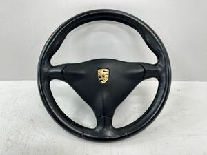 51003 ① ポルシェ 911 996 純正 ステアリング エアバック カバー レザー 黒 996.347.804.53.8YR 99680308902