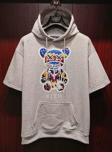 最上級※定価5万◆イタリア・ローマ発*ROBERT CAVANI※KITH designer・ベアブリック/Bearbrick*プルオーバー半袖*夏秋のパーカー/46/m.灰