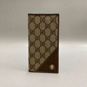 美品 GUCCI オールドグッチ グッチ ヴィンテージ クレスト紋様 GG ロゴ レザー 本革 二つ折り 長財布 札入れ ブラウン 茶 69487