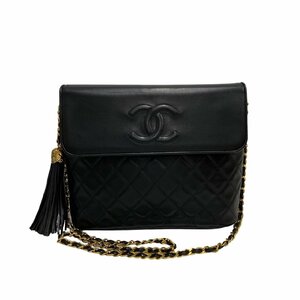 極 美品 保存袋付 シール有 1番台 CHANEL シャネル マトラッセ ココマーク フリンジ ラムスキン レザー ショルダーバッグ ブラック 109-3