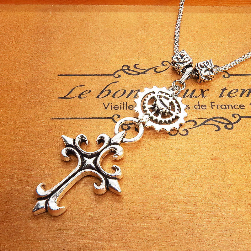 Collar de cadena larga con rosario gótico de plata antigua y cruz Steampunk, Hecho a mano, Accesorios (para mujeres), collar, colgante, gargantilla
